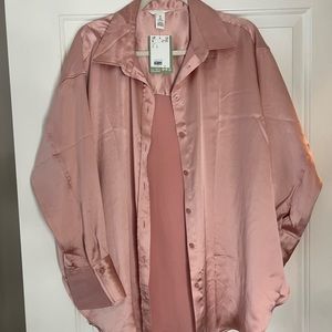 H&M pink, silky collard top